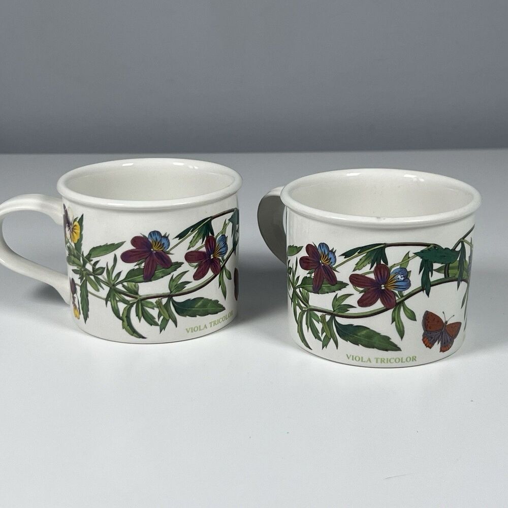 Portmeirion Botanic Garden Drum Cup Mug Set Viola Tricolor Heartsease England